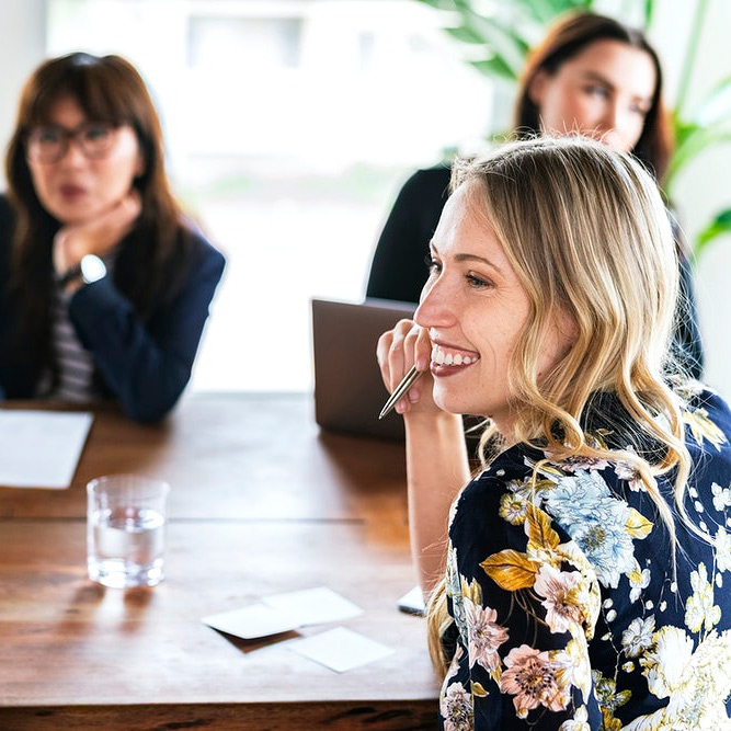 Happy lady in meeting